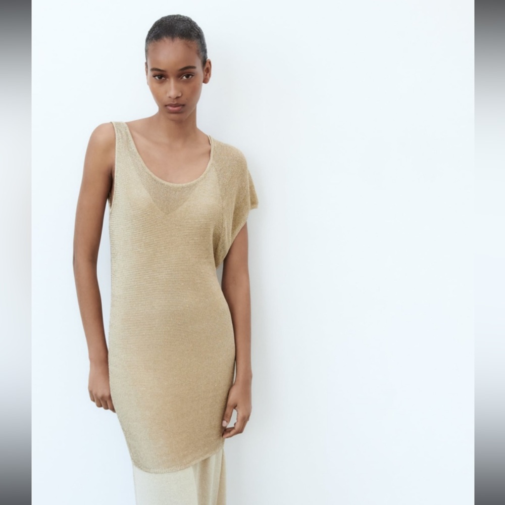 NWT Zara Asymmetric Knit Metallic Thread Top